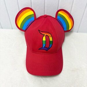Walt Disney World Rainbow Mickey Ears Ball Cap Adult Size Red Pride LGBTQ+ HAT